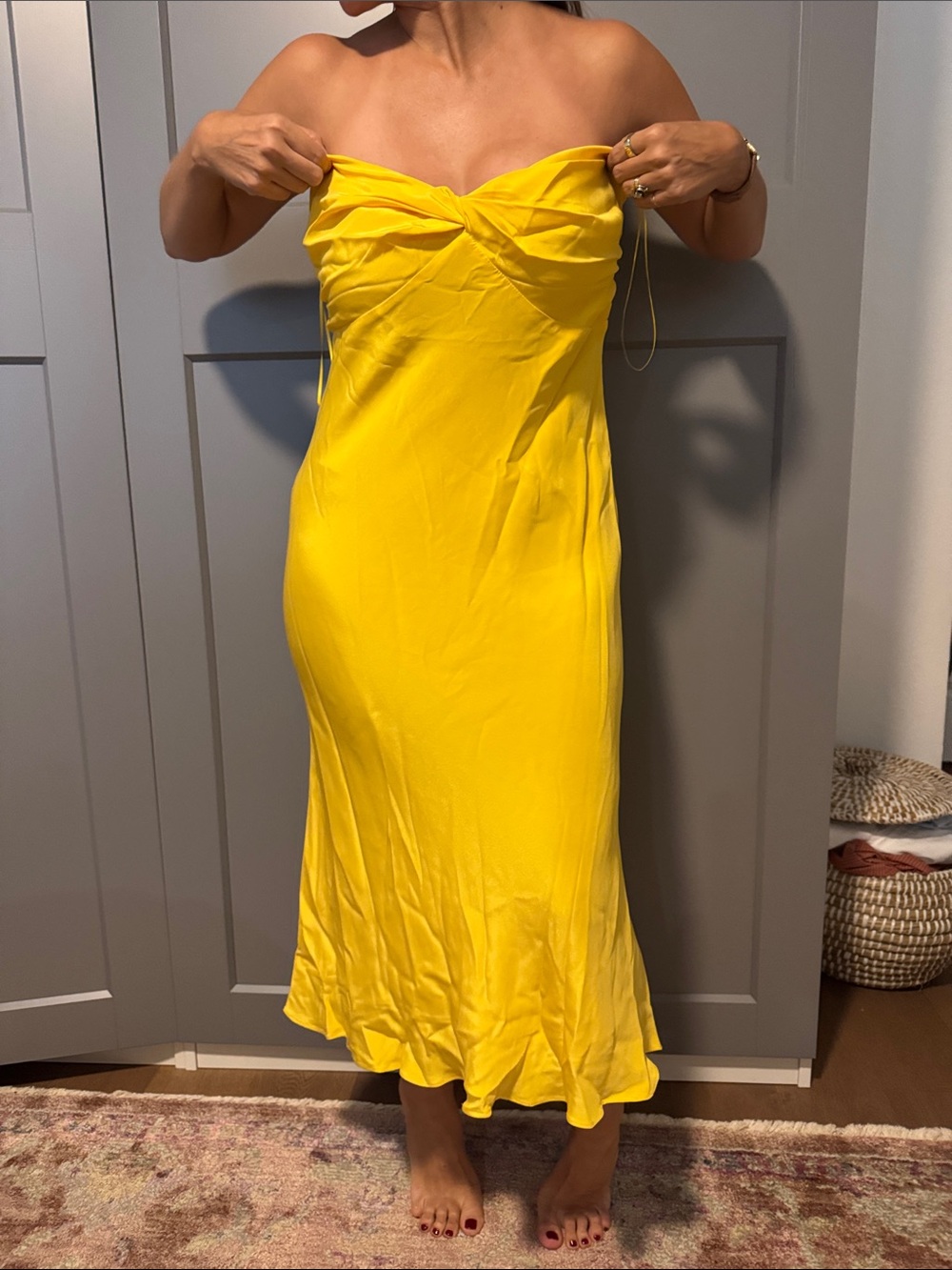 Ralph Lauren Bright Yellow Strapless Twist-Front Midi Dress